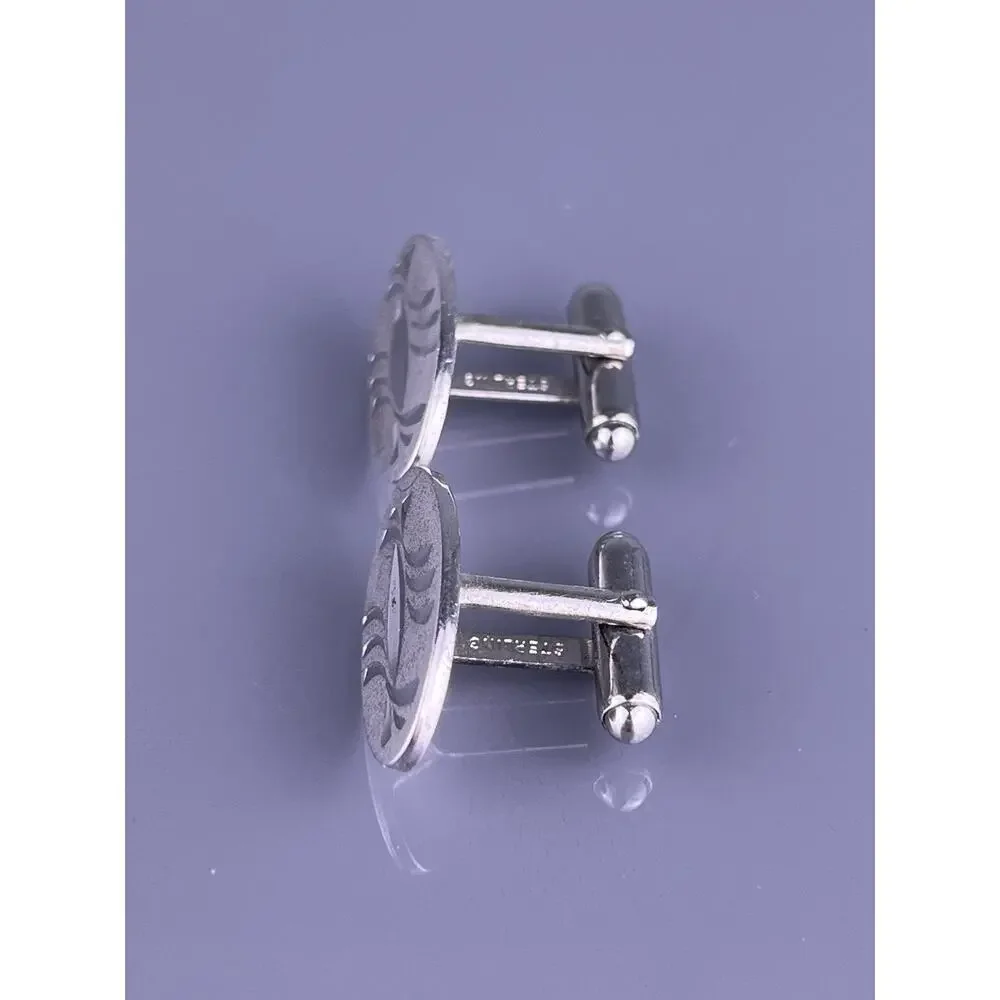 Oval Carved Swoops Cufflinks Sterling Silver Matte Satin Finish Anson Vintage